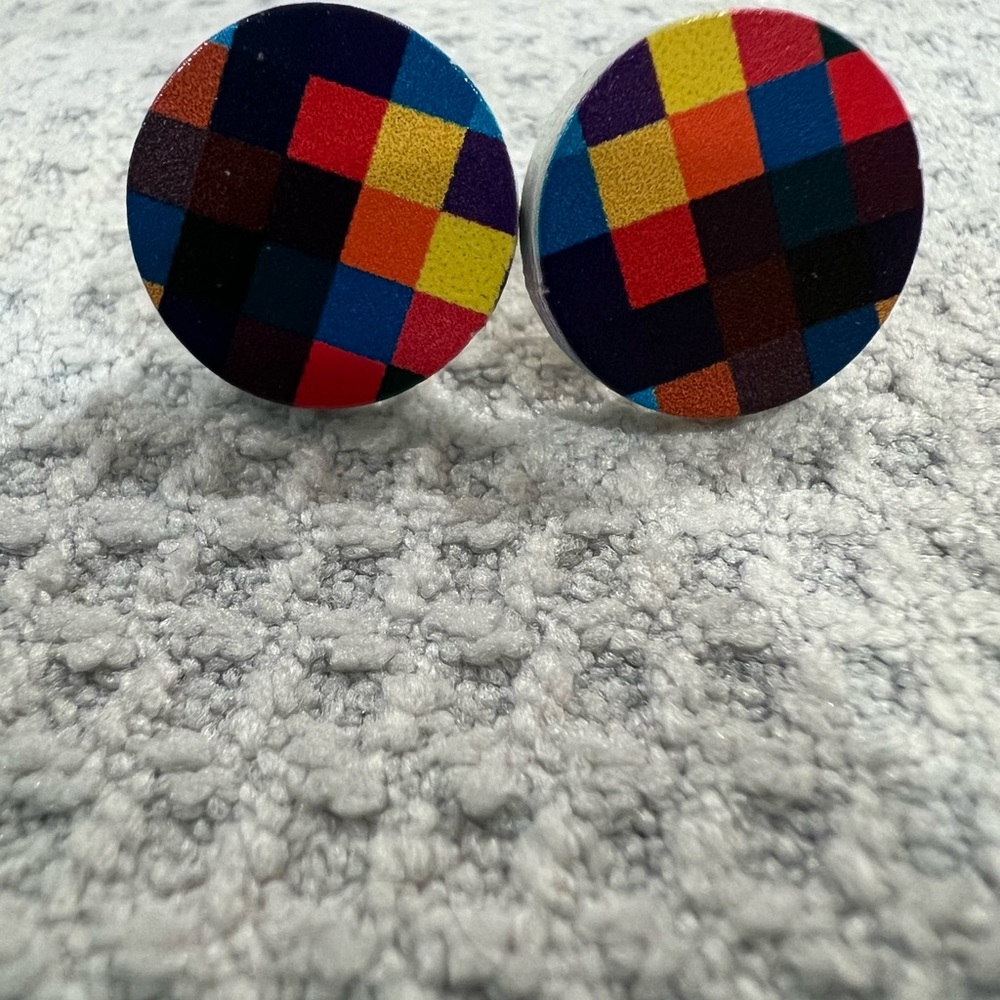 Round Wood Stud Earrings Set of 2